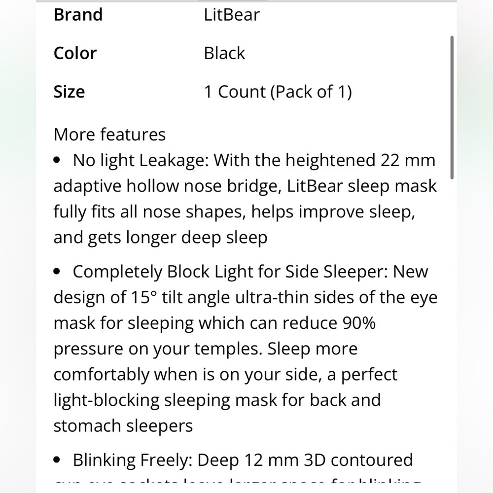 Light-Blocking SLEEP MASK-Adult One Size - Picture 2 of 3